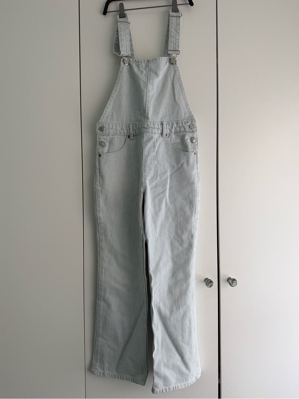 Zara Light Blue Pinstripe Denim Overalls Jumpsuit